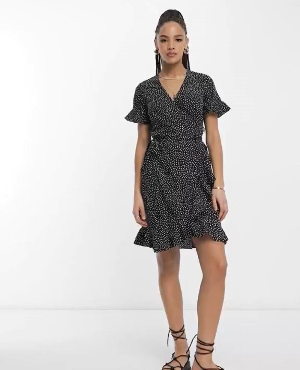 Vero Moda Dress WMNS M Black White Polka Dot Wrap Mini Frenchgirl Coquette